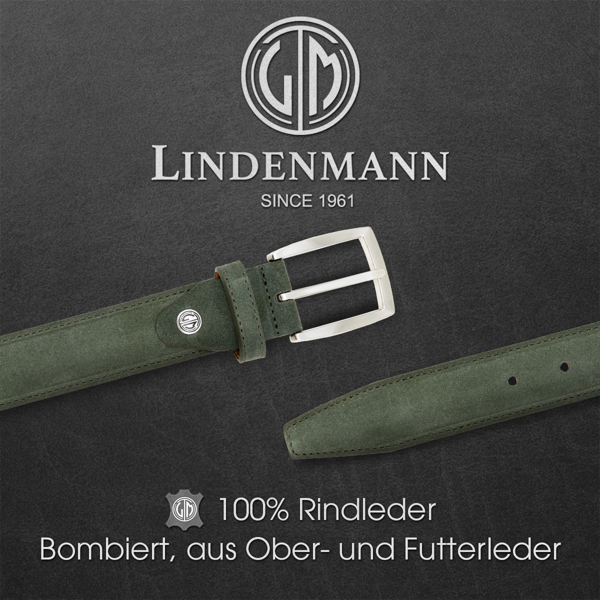 LINDENMANN Herrengürtel Veloursleder dunkelgrün