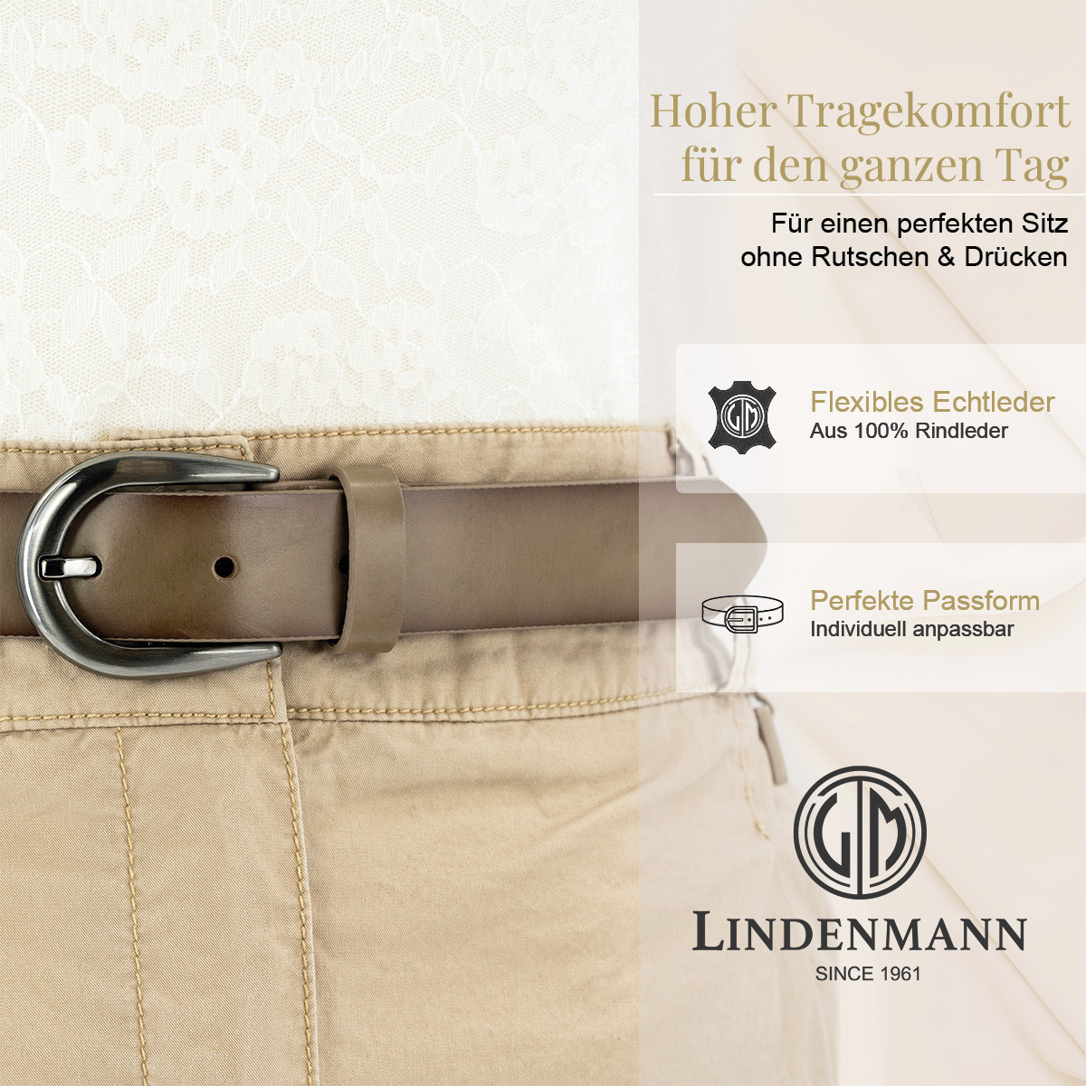 LINDENMANN Rindsleder Damengürtel Stone