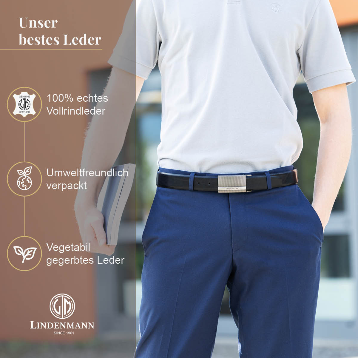 LINDENMANN Ledergürtel Koppelgürtel Herren schwarz