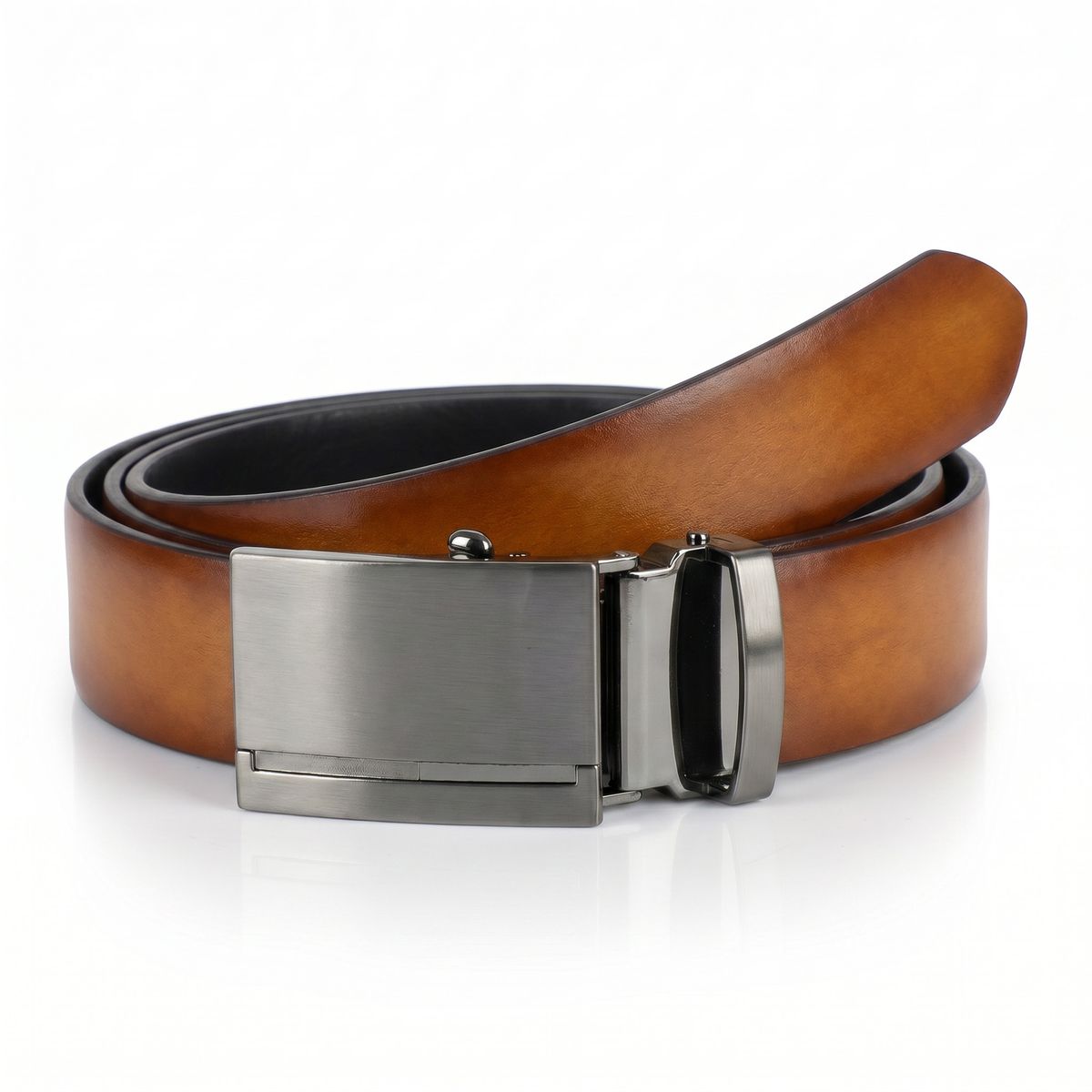 Ledergürtel, Braun, Metall-Schnalle, Breiter, Rindleder, LINDENMANN Herren Automatikgürtel Echleder cognac