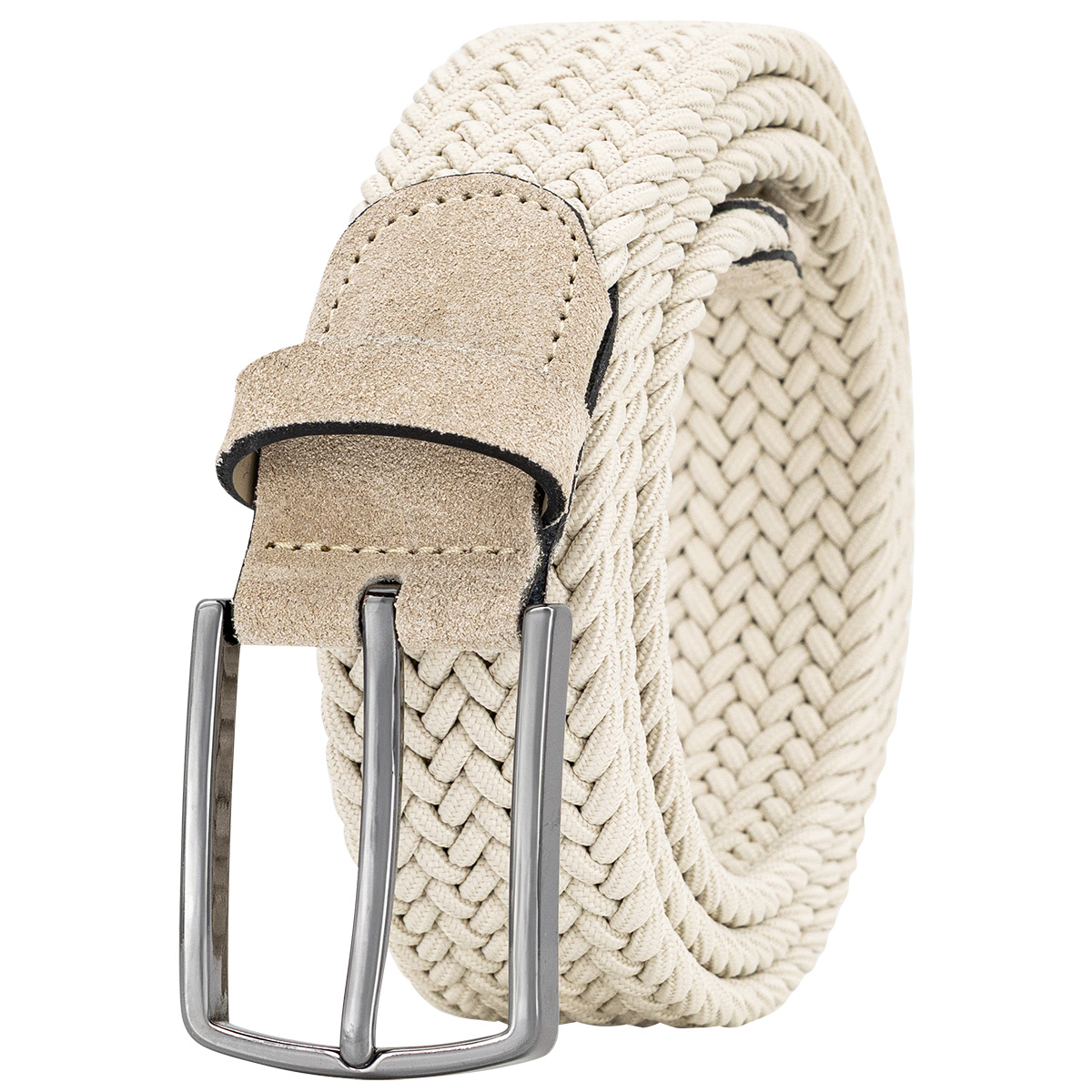 Gürtel, Stoffgürtel, Geflochten, Knopflose, Beige, LINDENMANN Herren Flechtgürtel mit Echtleder an den Enden beige