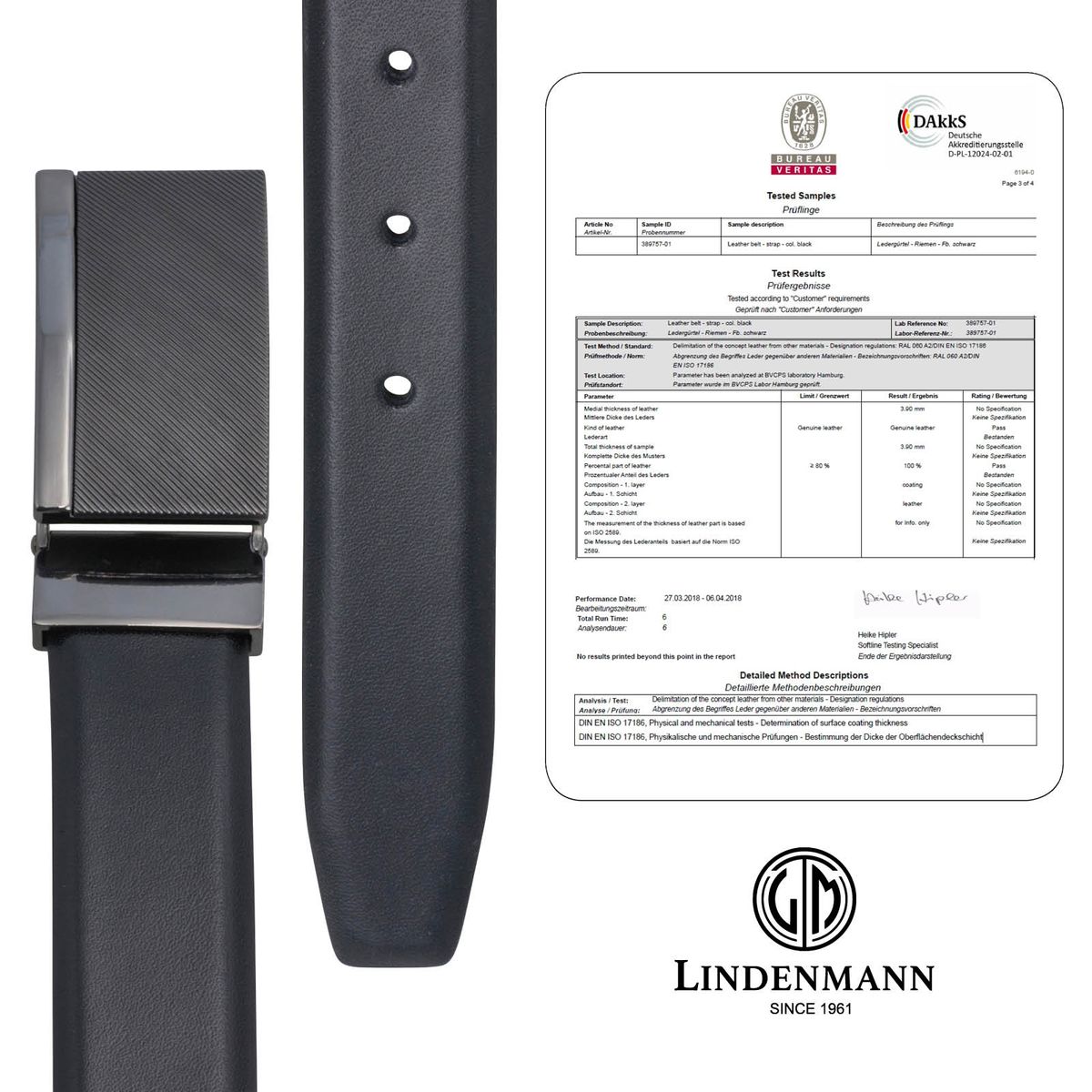 LINDENMANN Koppelgürtel Herren Koppel 35 mm Rindleder schwarz