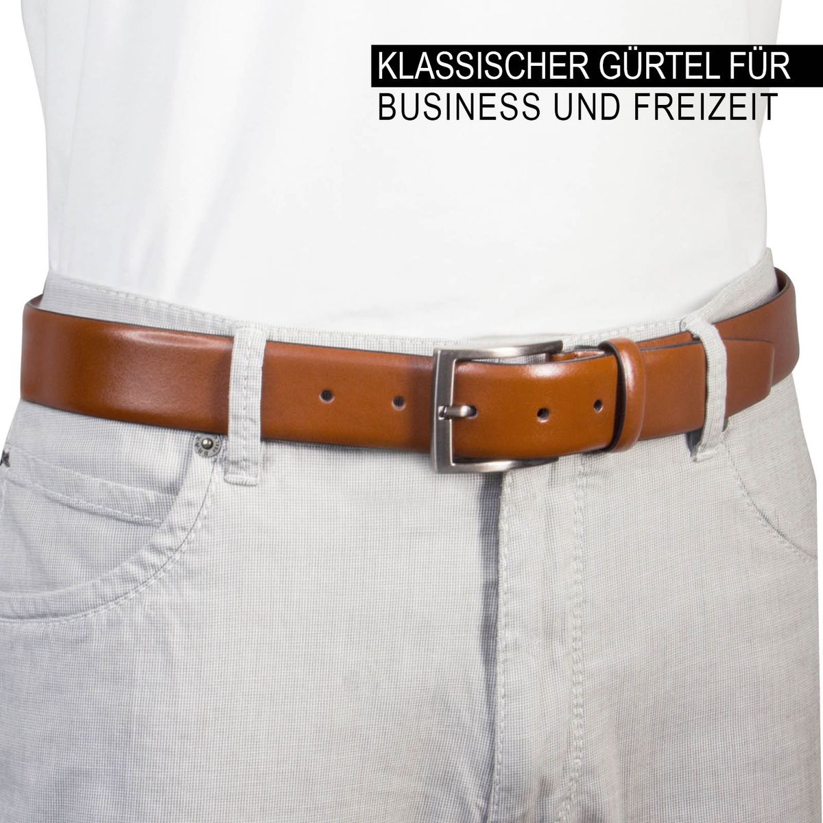 LINDENMANN Anzug-Ledergürtel Herren 35 mm XL Rindleder cognac