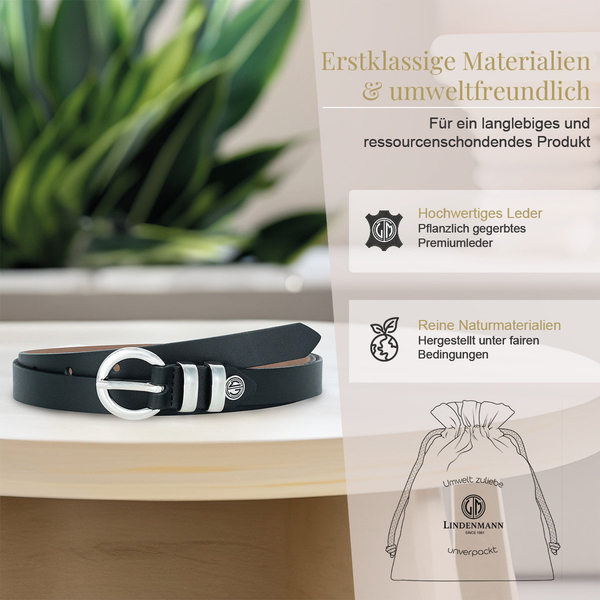 LINDENMANN Nappa Vollrindleder Damengürtel Tiefschwarz
