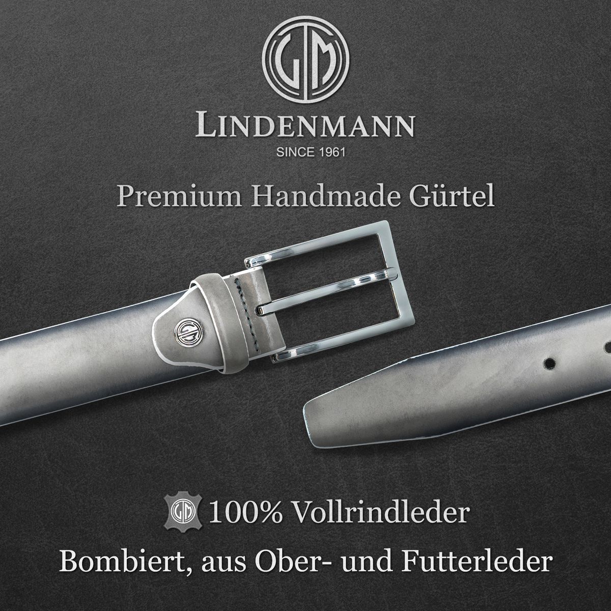 LINDENMANN Premium Anzugsgürtel Leder grau