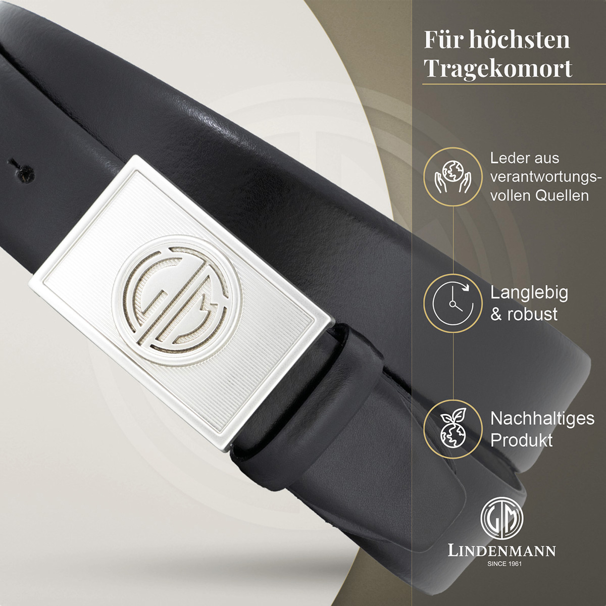 LINDENMANN Herren Koppelgürtel Echtleder schwarz