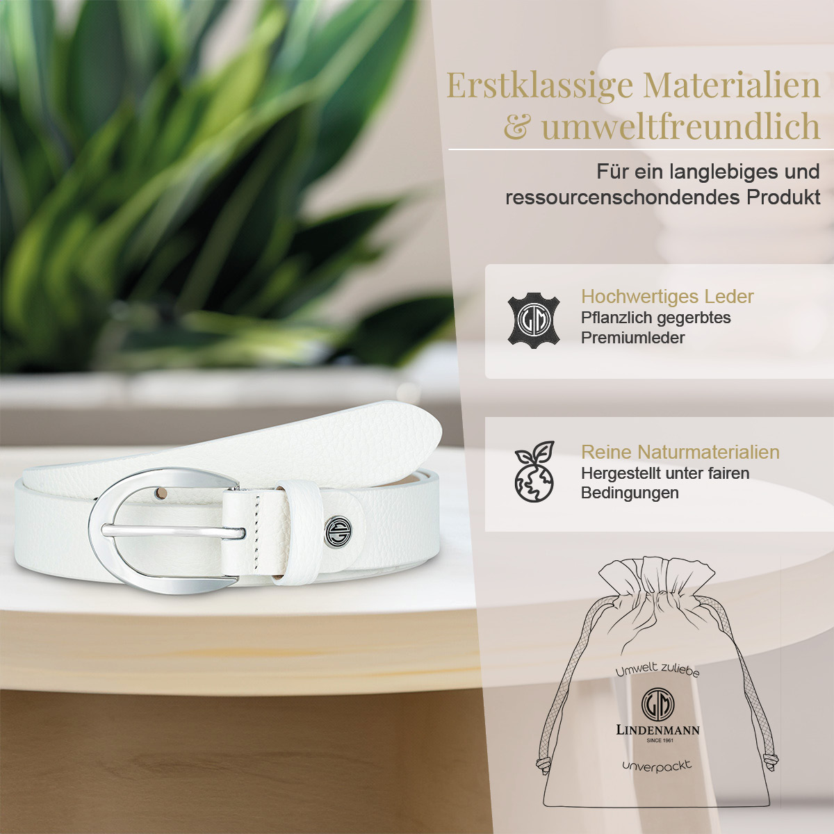 LINDENMANN Klassischer Damengürtel aus 100% Echtleder weiß
