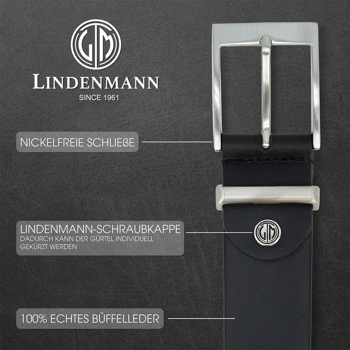 LINDENMANN Ledergürtel Herren schwarz