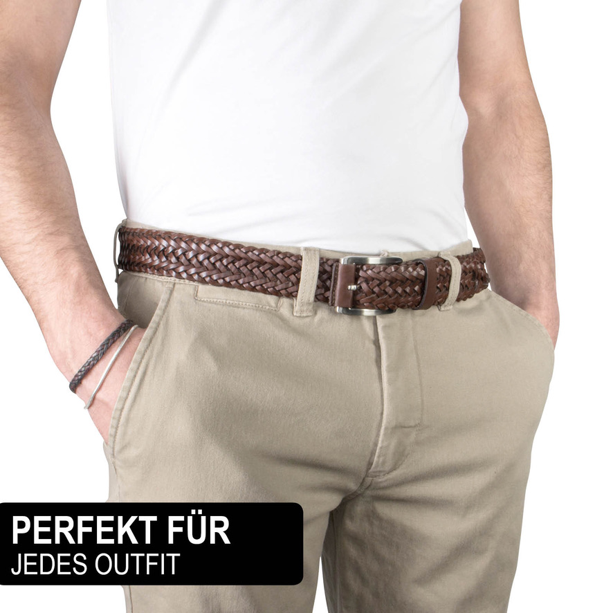 LINDENMANN Flecht-Leder-Gürtel Herren Jeans-Gürtel 35 mm