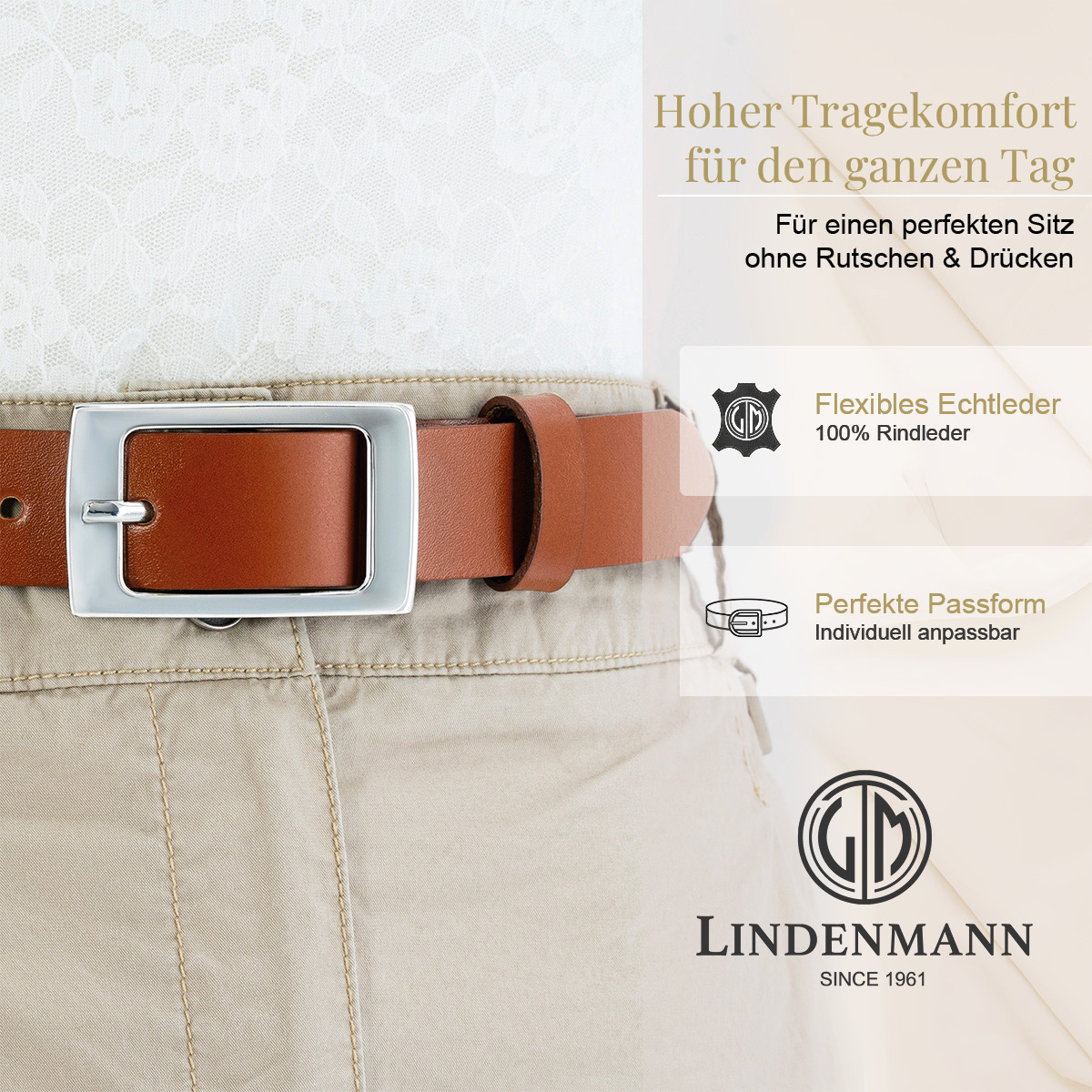 LINDENMANN Rindledergürtel Damen Cognac