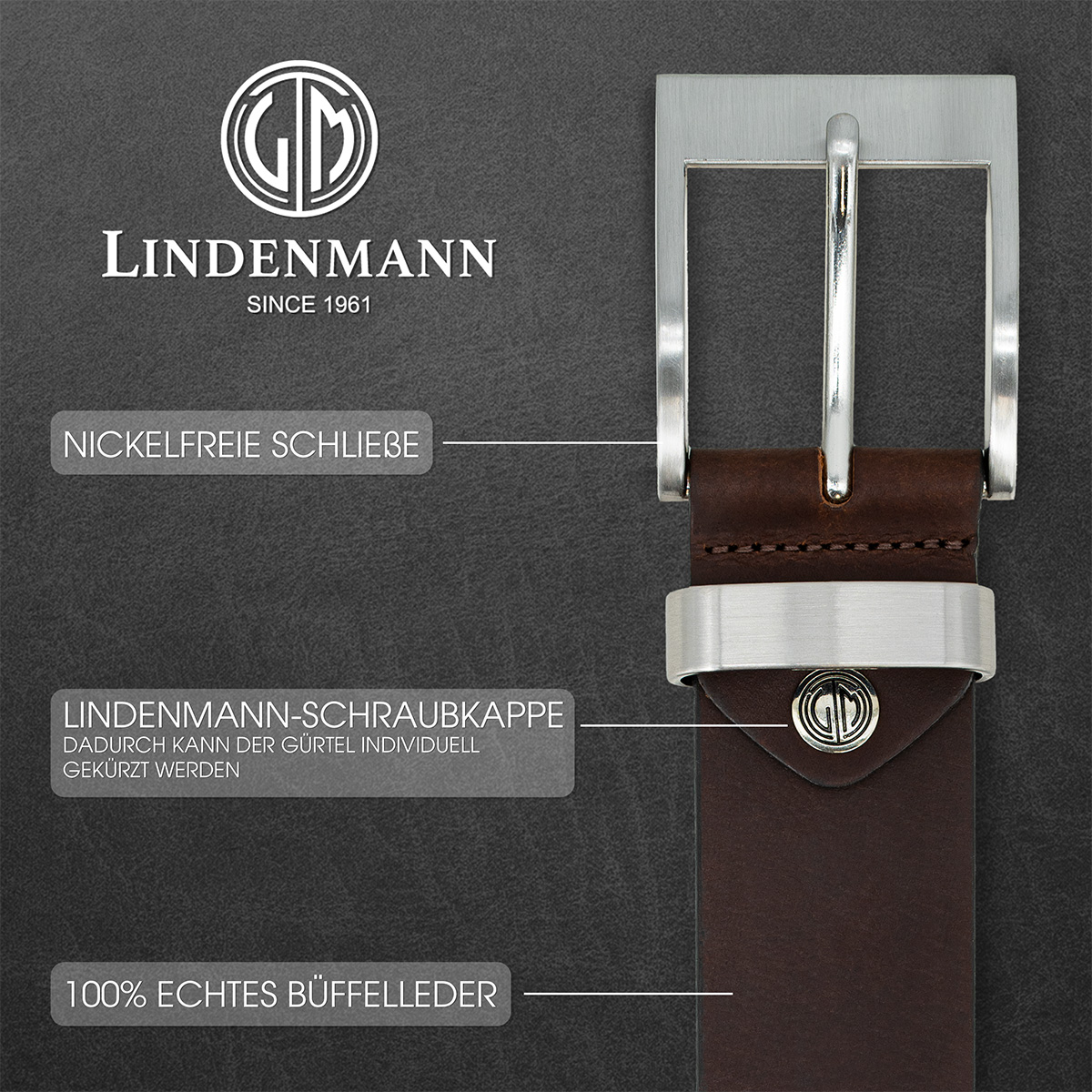 LINDENMANN Ledergürtel Herren dunkelbraun