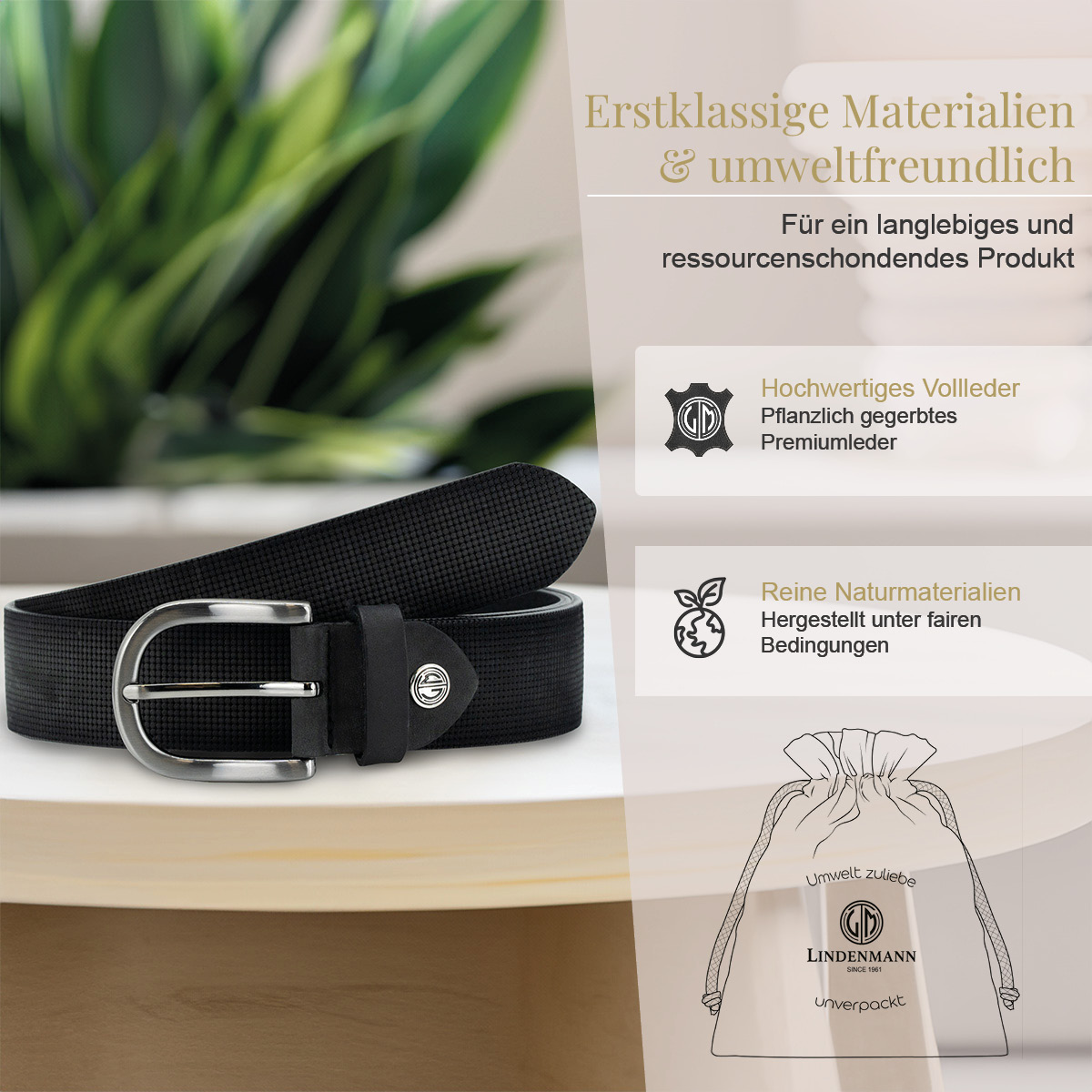 LINDENMANN Vollrindsleder Damengürtel Anthrazit