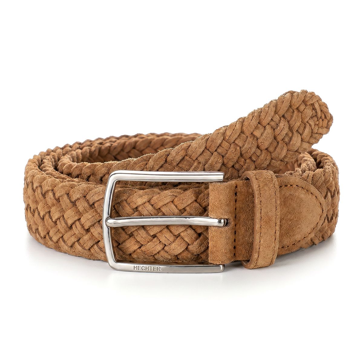 geflochten, Gürtel, Leder, Braun, breite einstellbar, HECHTER Paris Herren Veloursleder-Flechtgürtel aus 100% Echtleder cognac