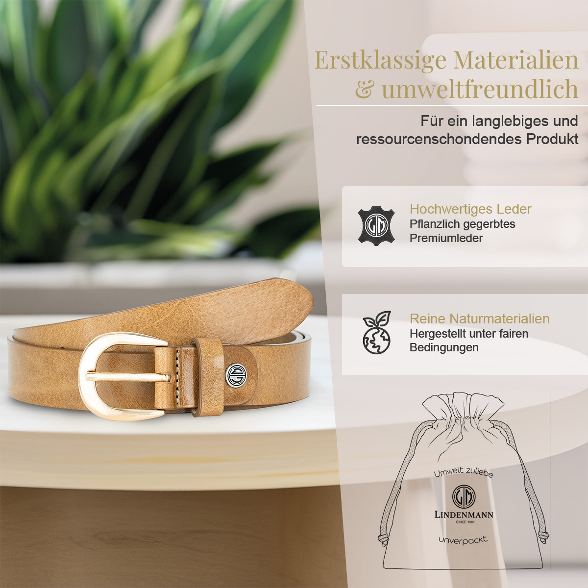 LINDENMANN Vollrindledergürtel Damen taupe