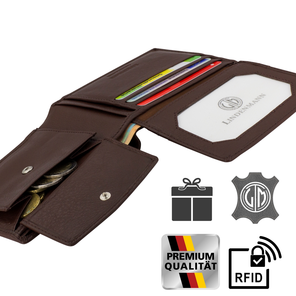 LINDENMANN Portemonnaie Herren Leder Geldbeutel Herren