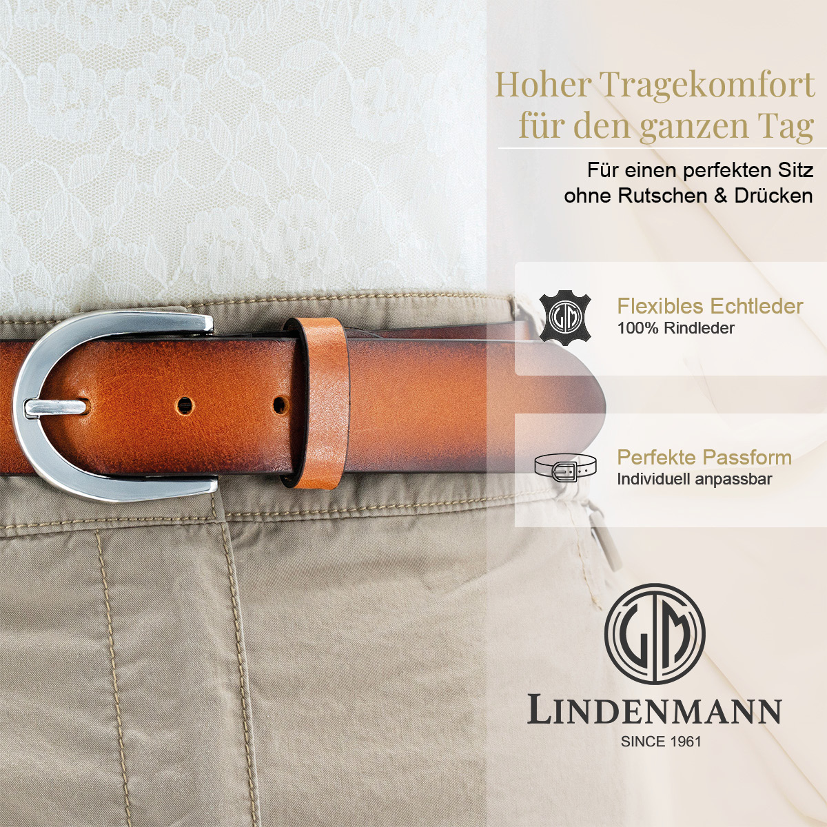 LINDENMANN Rindledergürtel Damen Cognac