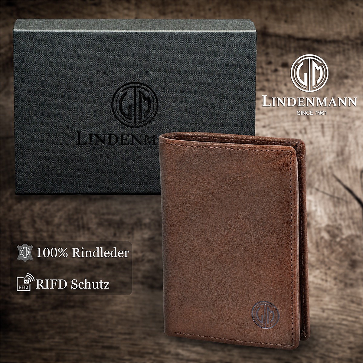 LINDENMANN Herren Leder Portemonnaie braun