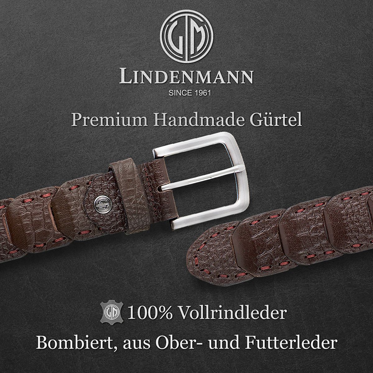 LINDENMANN Herren Ledergürtel Handmade braun