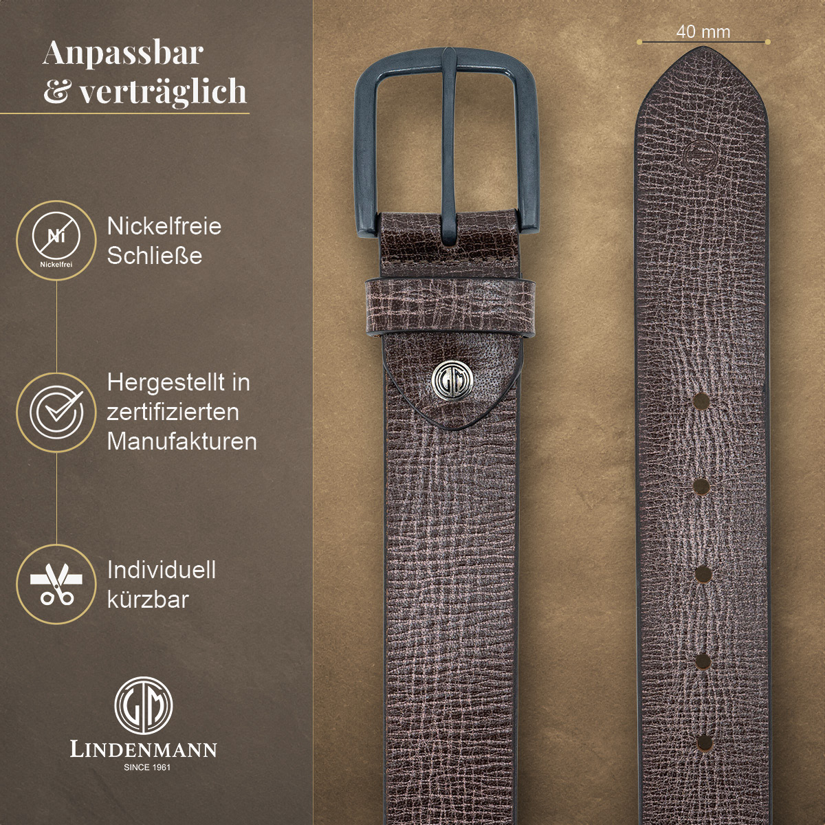 LINDENMANN Vollrindleder Herrengürtel Schokoladenbraun