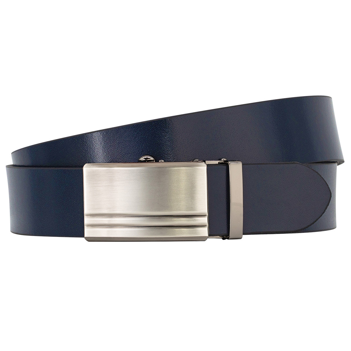 Gürtel, Ledergürtel, Dunkelblau, Metall-Schnalle, Breite Gürtel, LINDENMANN klassischer Herren Automatikgürtel aus 100% Echtleder marine