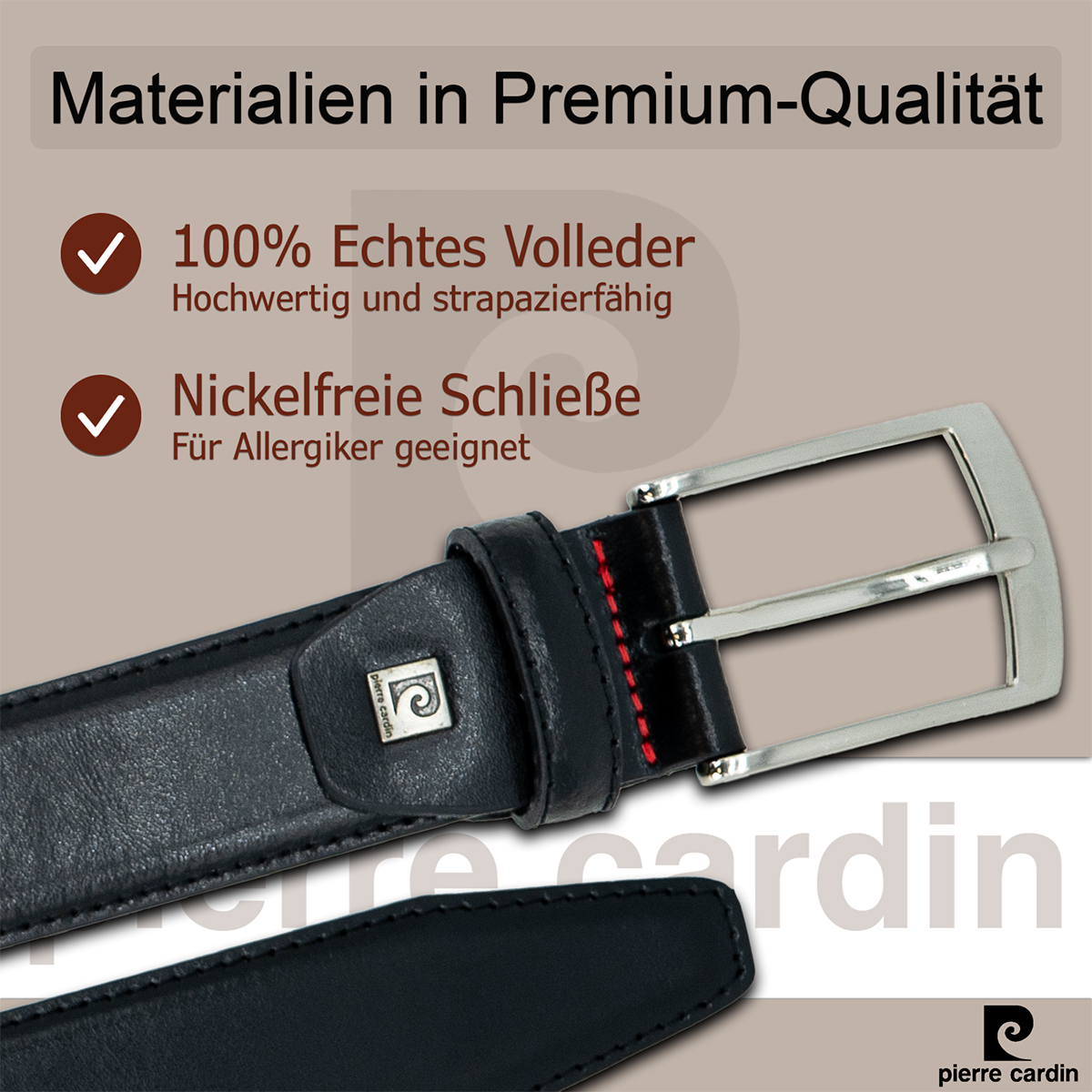 Pierre Cardin Herren Vollrindechtledergürtel Herren schwarz