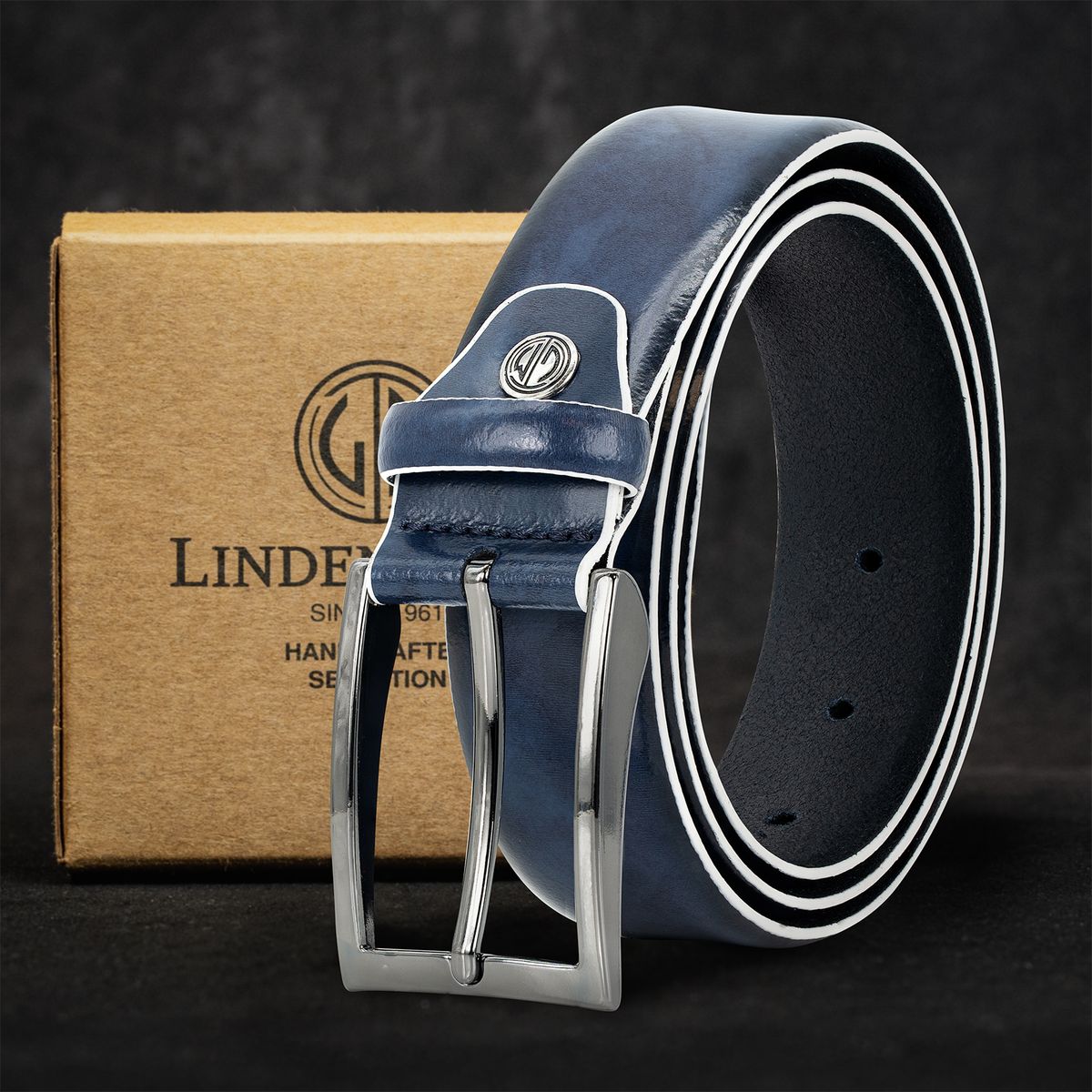 LINDENMANN Premium Anzugsgürtel Leder blau