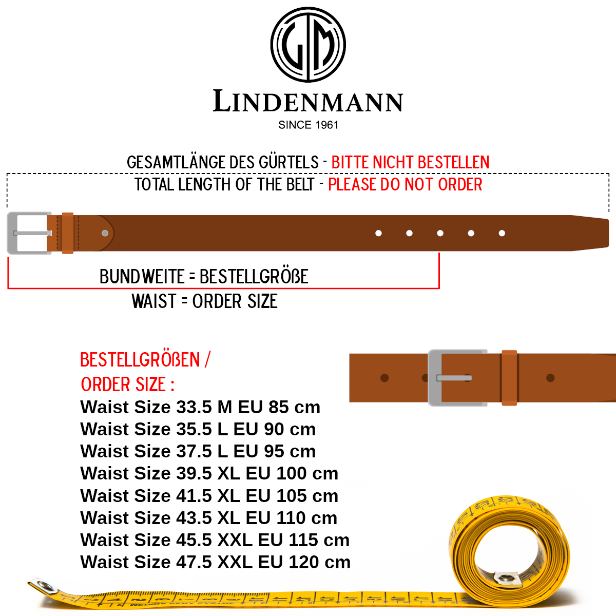 LINDENMANN Premium Handmade Ledergürtel 35 mm breit grau