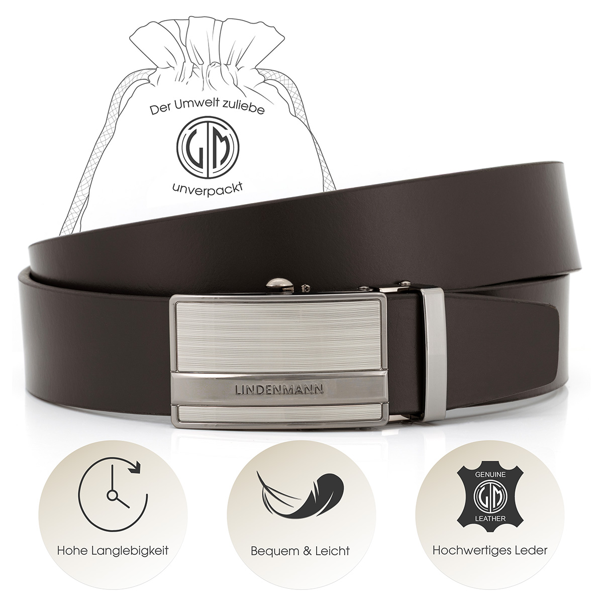 LINDENMANN Ledergürtel Automatikgürtel Herren braun
