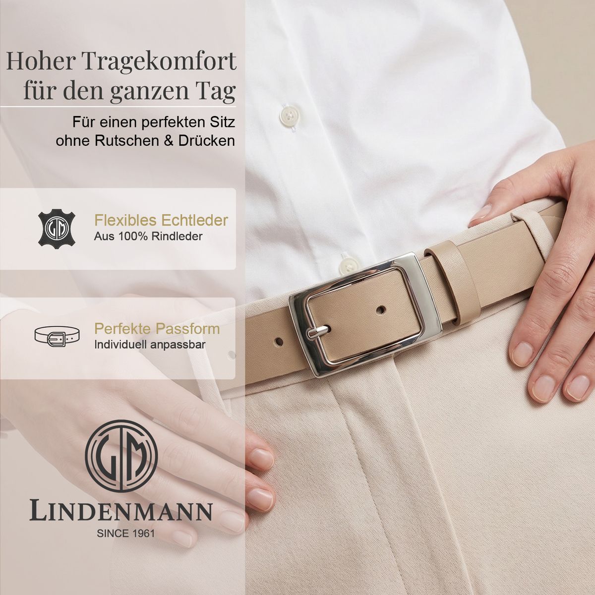 LINDENMANN Klassischer Damengürtel aus 100% Echtleder taupe
