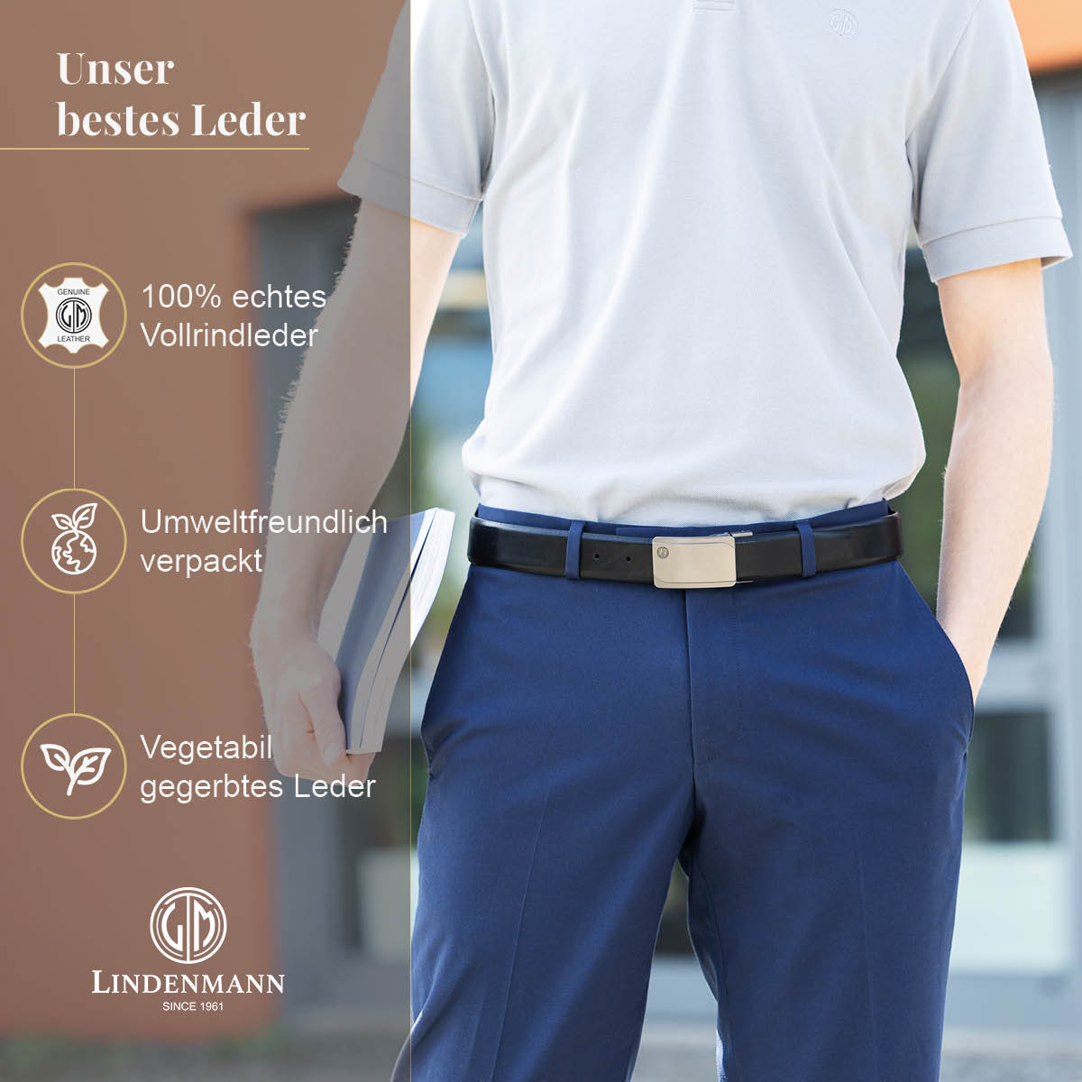 LINDENMANN Ledergürtel Koppelgürtel Herren schwarz