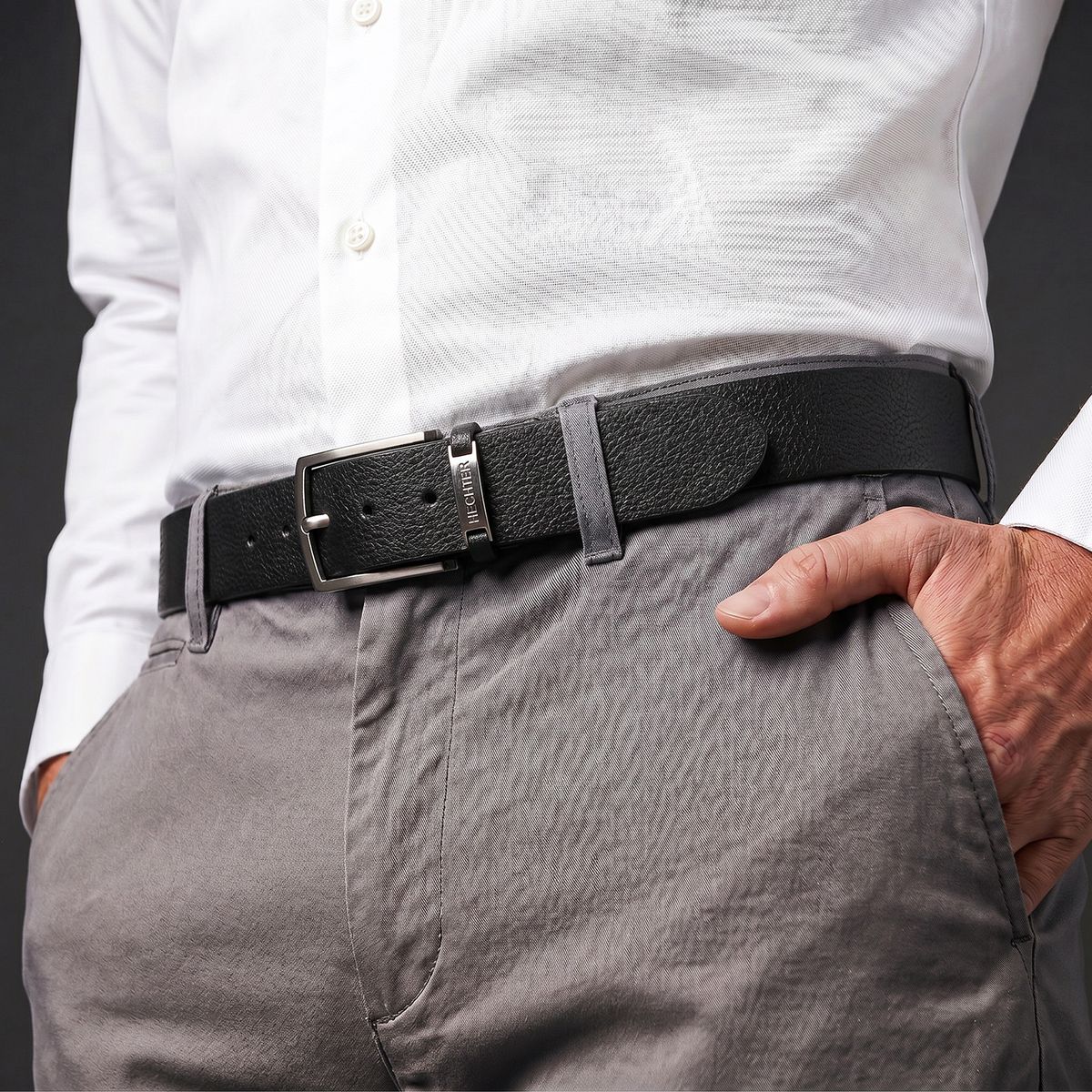 HECHTER Paris Herren 100% Echtledergürtel schwarz