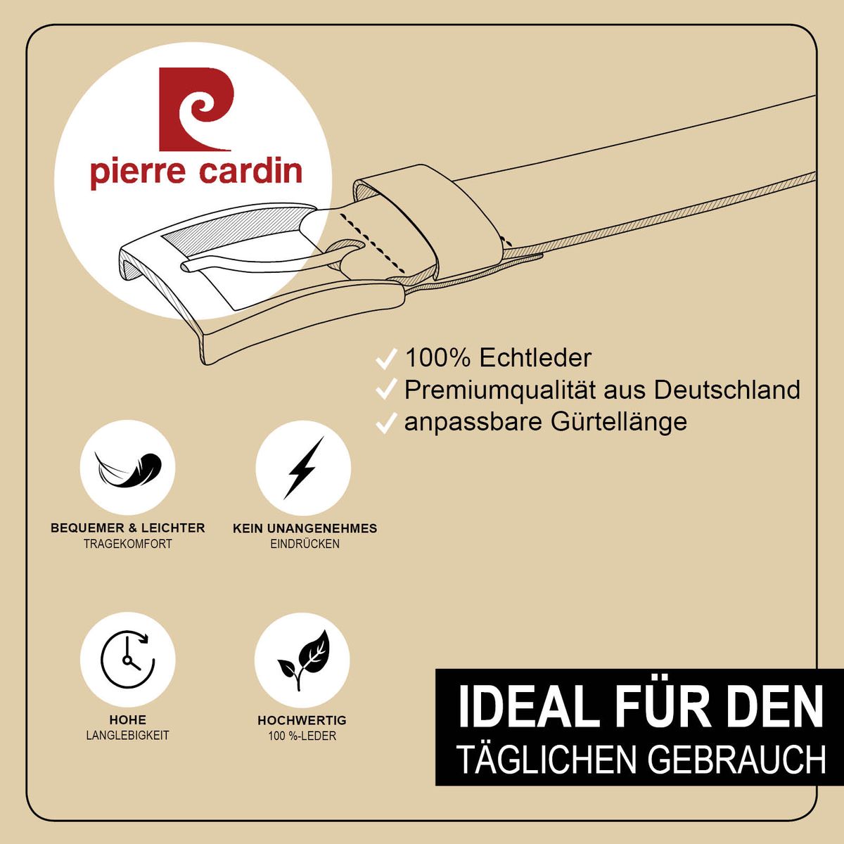 Pierre Cardin Herren Echtledergürtel Herren cognac