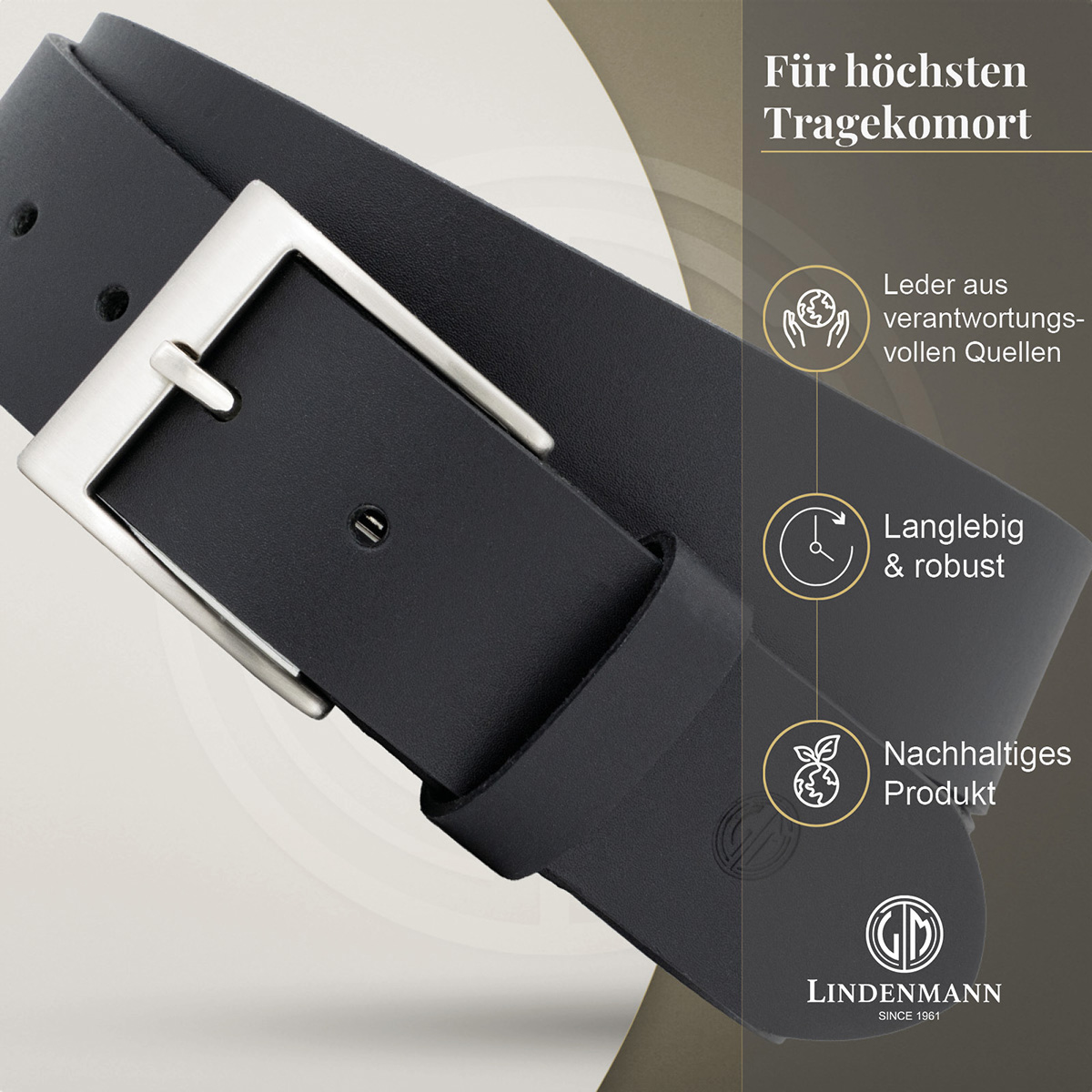 LINDENMANN Herren Jeansgürtel Echtleder schwarz