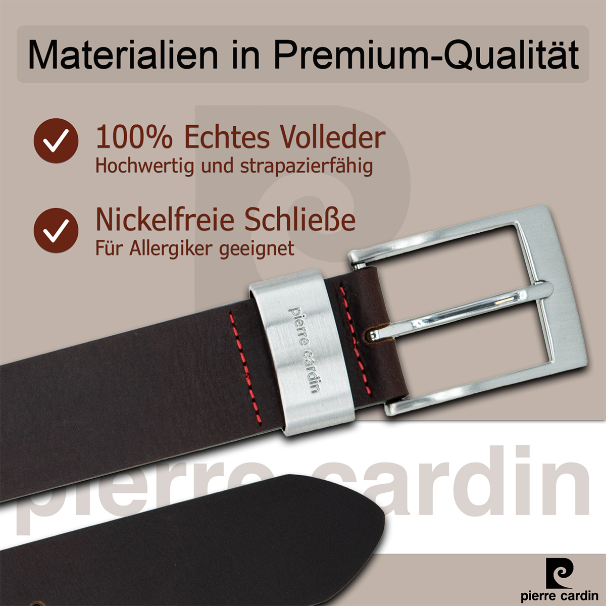 Pierre Cardin Leder-Gürtel Herren 40 mm breit, Pierre Cardin Gürtel Herren Vollrindleder mit Metallschlaufe dunkelbraun