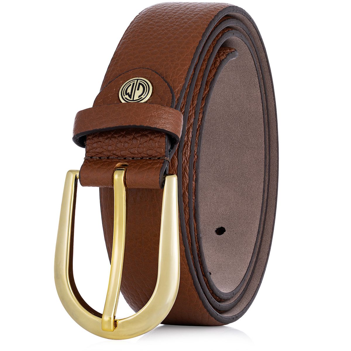 Gürtel, Leder, braun, Breite Gürtelschnalle, goldene Schnalle, LINDENMANN Damen Vollrindledergürtel aus 100% Echtleder cognac