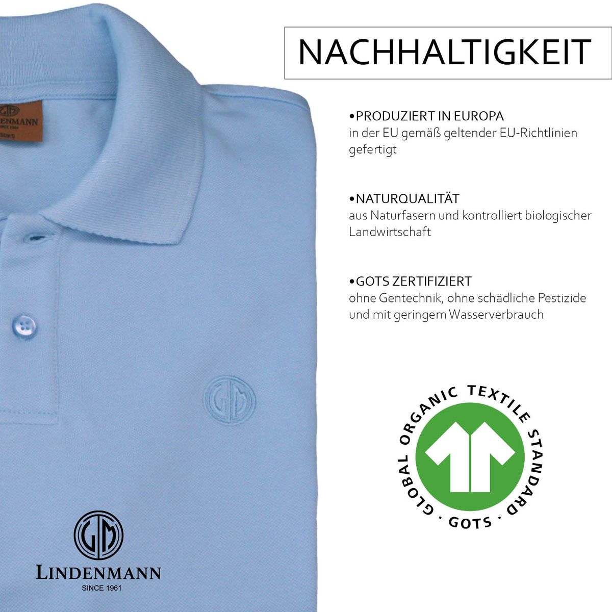 LINDENMANN Poloshirt Bio-Baumwolle Herren Hellblau