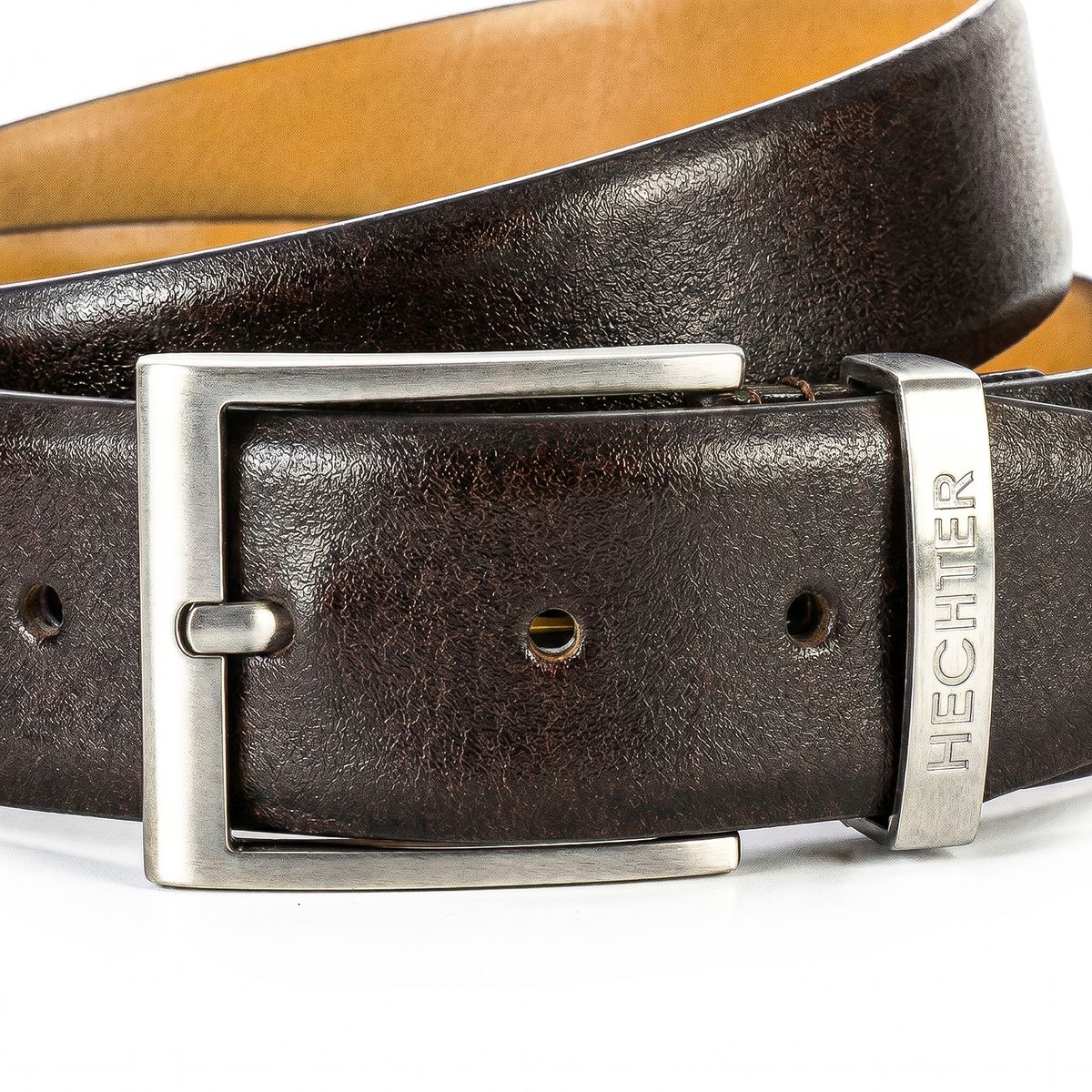 Gürtel, Leder, Dunkelbraun, Metall Schnalle, Riemenbreite, HECHTER Paris Herren klassischer, eleganter 100% Echtledergürtel dunkelbraun