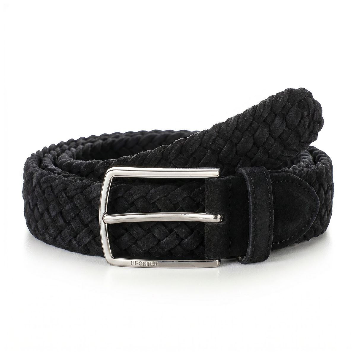 Armband, Gurt, Schwarz, Geflochten, Metalllegierung, HECHTER Paris Herren Veloursleder-Flechtgürtel aus 100% Echtleder schwarz