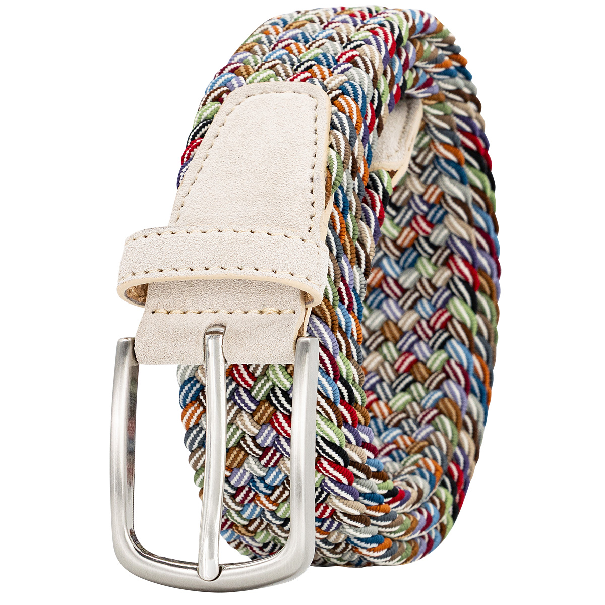 Streifenband, Gürtel, Mehrfarbig, Kunstleder, Schließe aus Metall, LINDENMANN Herren Flechtgürtel mit Echtleder an den Enden mehrfarbig