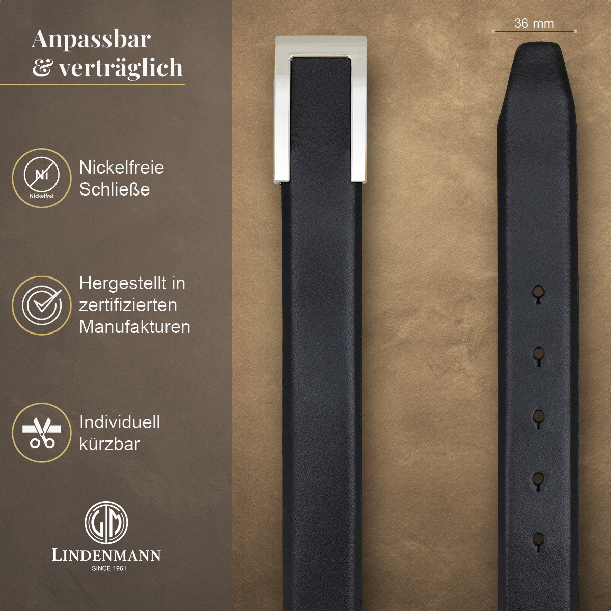 LINDENMANN Vollrindleder Herrengürtel Onyx