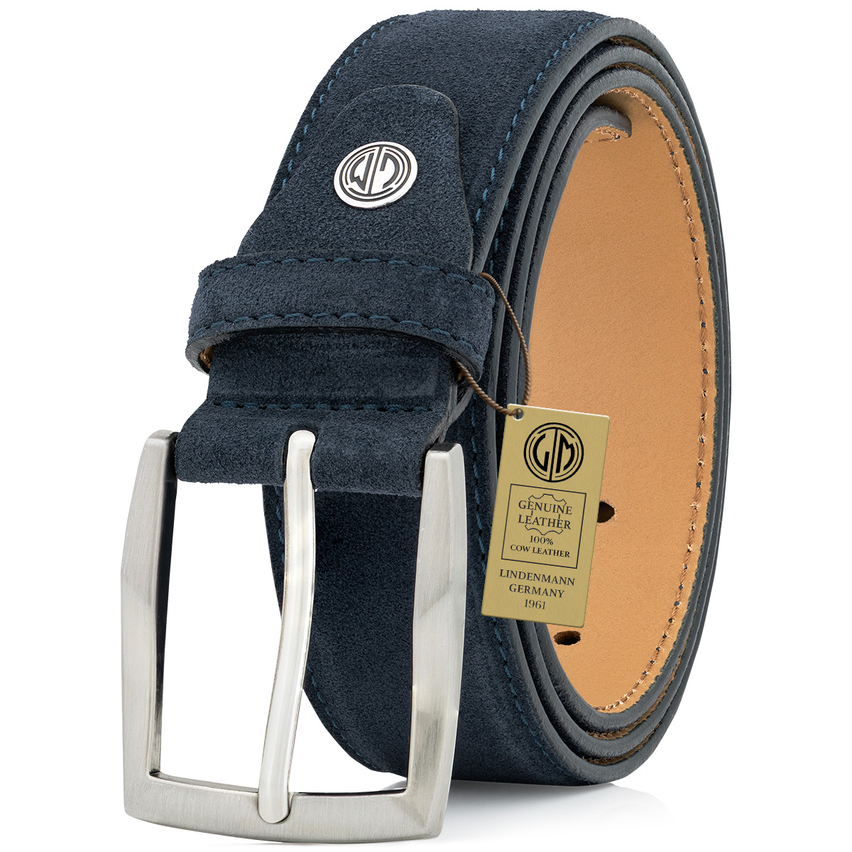 LINDENMANN Herrengürtel Veloursleder marine