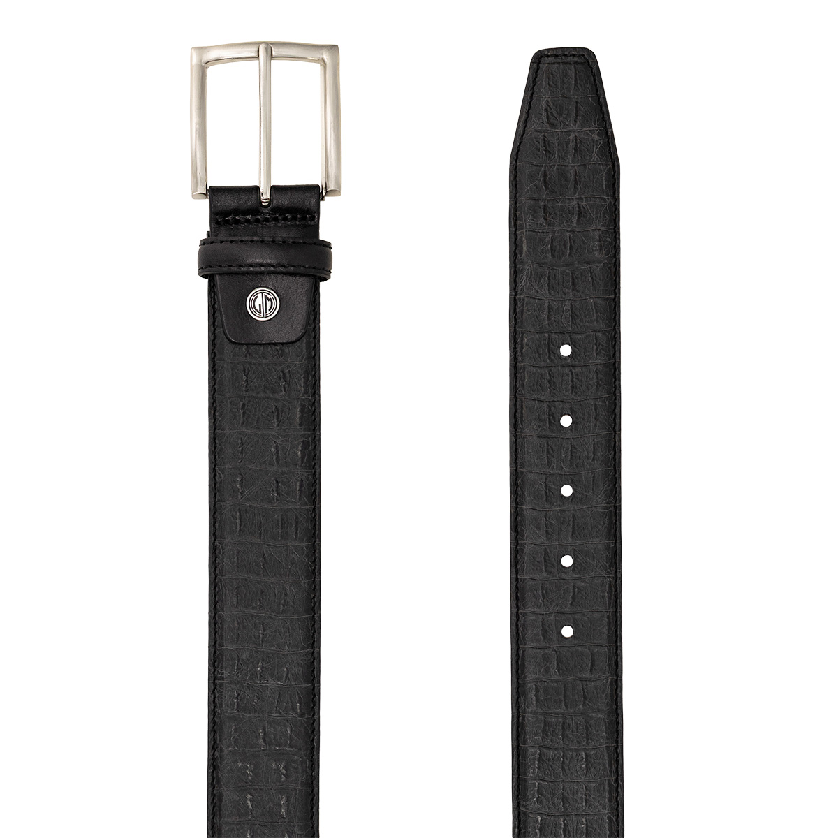 Gürtel, Leder, Schwarz, Krokodilmuster, metallische Schnalle, LINDENMANN Premium Handmade Vollrindledergürtel Herren schwarz