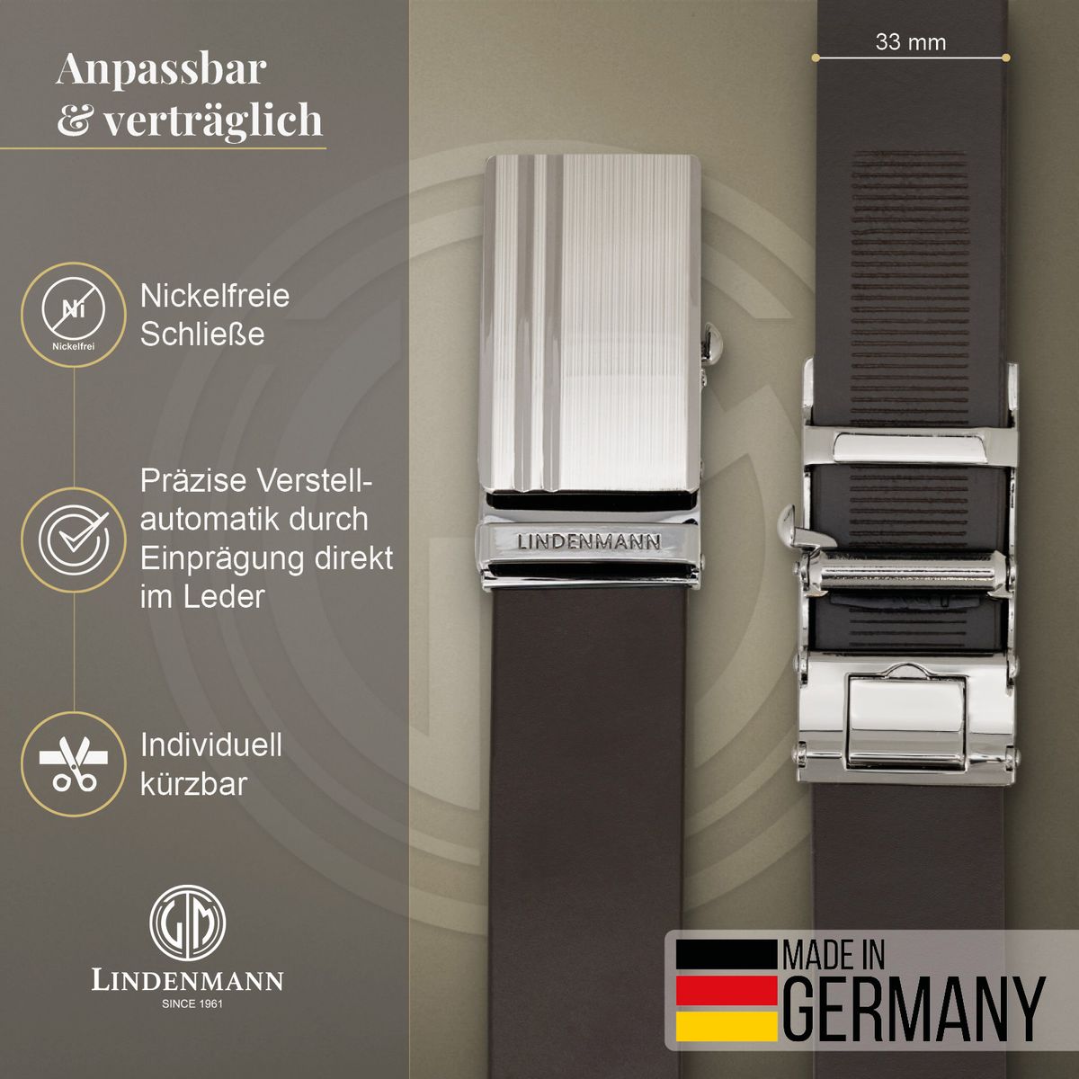 LINDENMANN Ledergürtel Automatikgürtel Herren braun