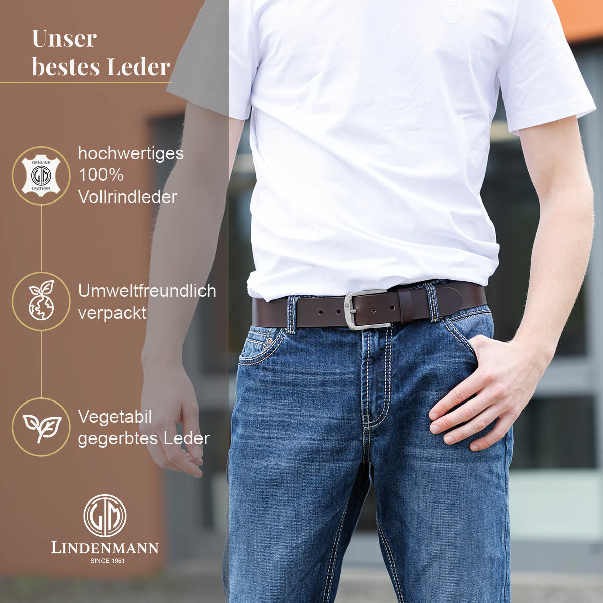 LINDENMANN Ledergürtel Jeans Herren braun