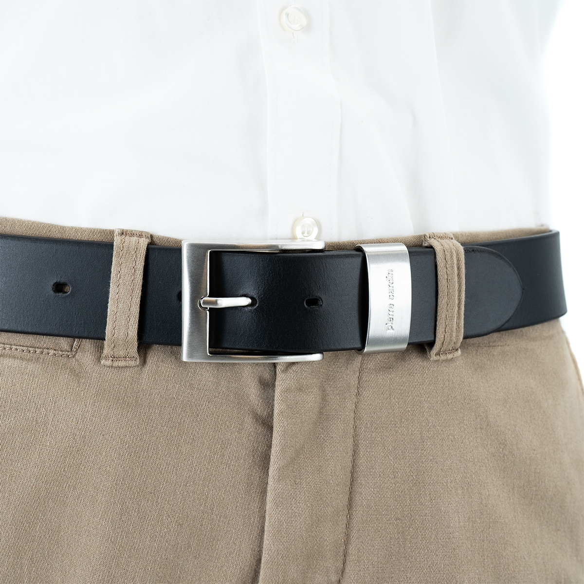 Pierre Cardin Leder-Gürtel Herren 40 mm breit, Pierre Cardin Gürtel Herren Vollrindleder mit Metallschlaufe schwarz