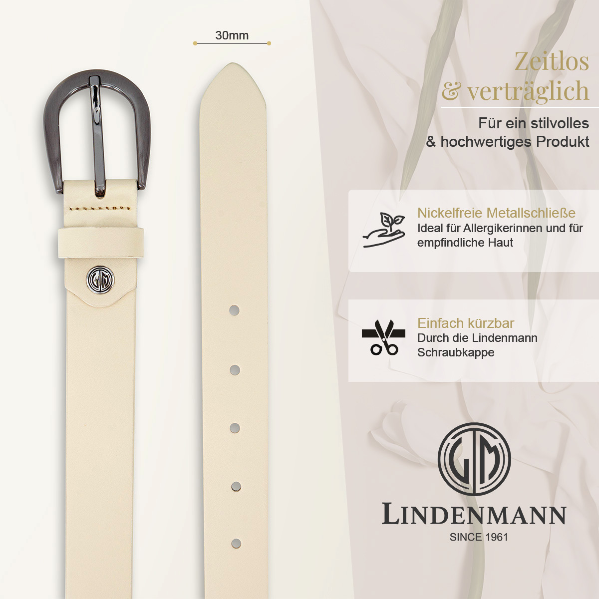 LINDENMANN Rindsleder Damengürtel Creme-Beige