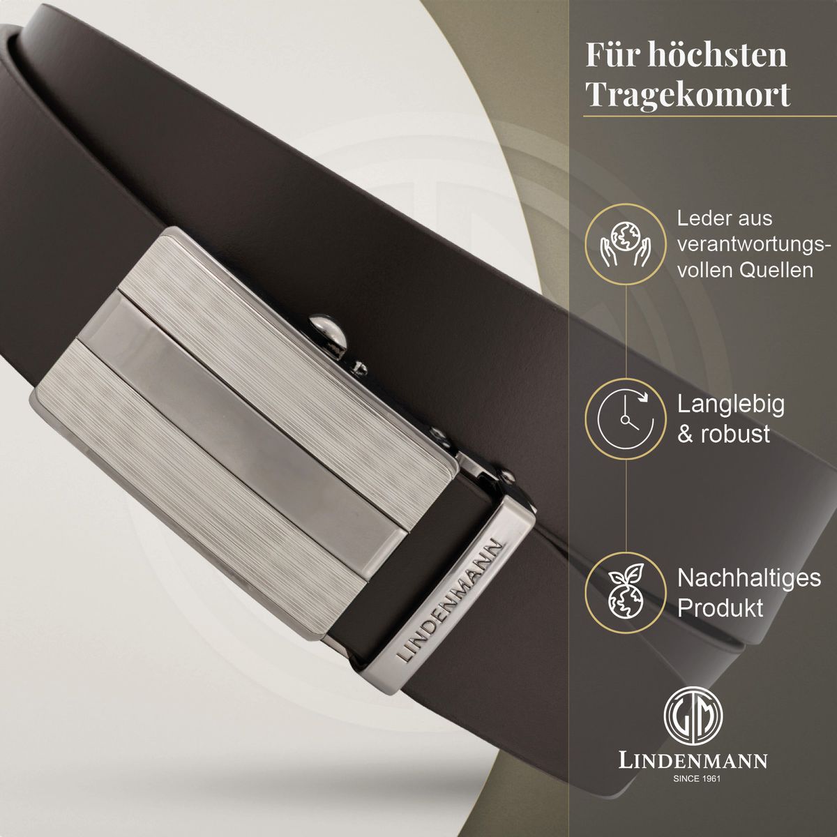 LINDENMANN Ledergürtel Automatikgürtel Herren braun