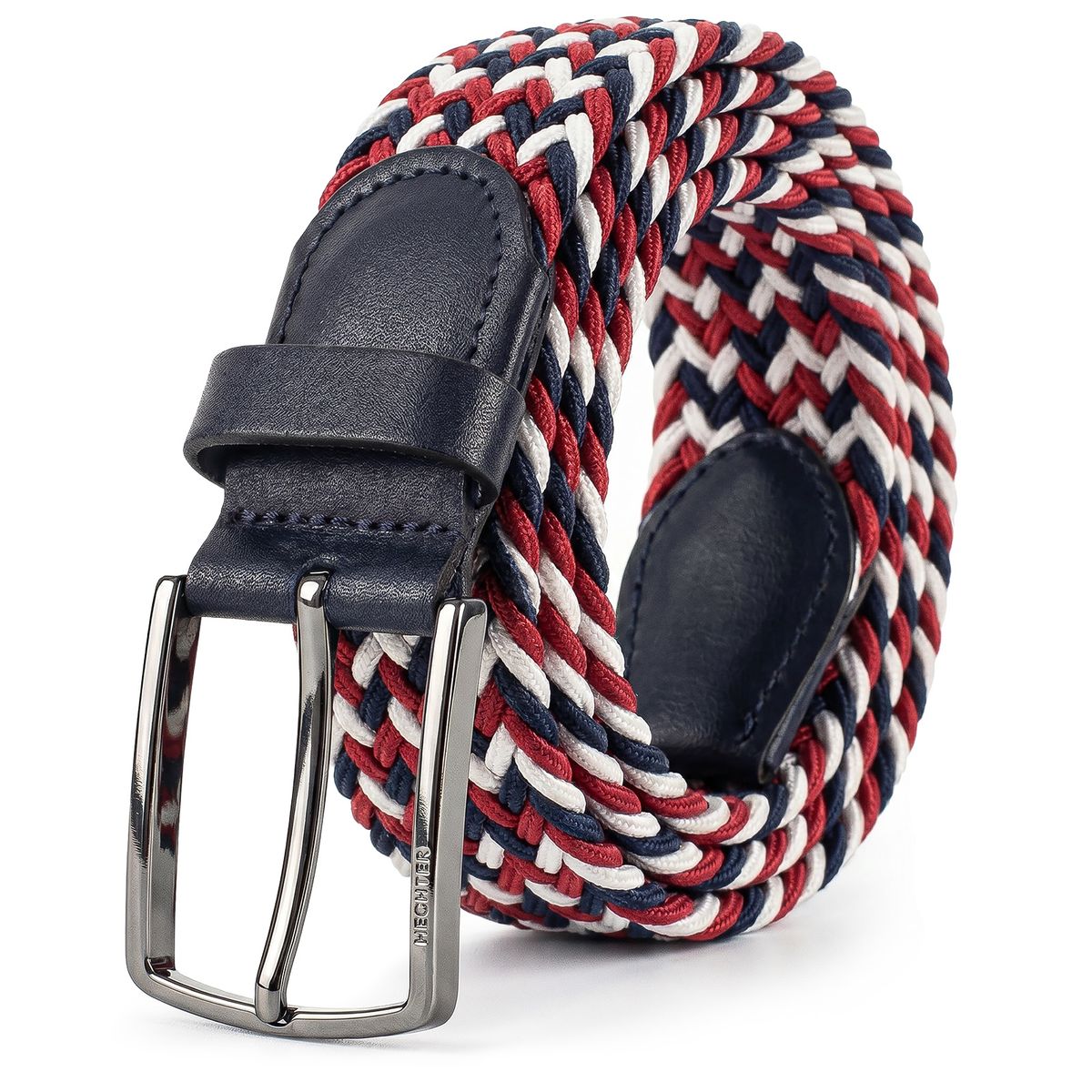 Gurtel, Gurte, Stoffgürtel, Dreifarbiger Gürtel, Kunstleder, HECHTER Paris Herren Textil-Flechtgürtel mit 100% Echtlederenden rot/weiss/marine