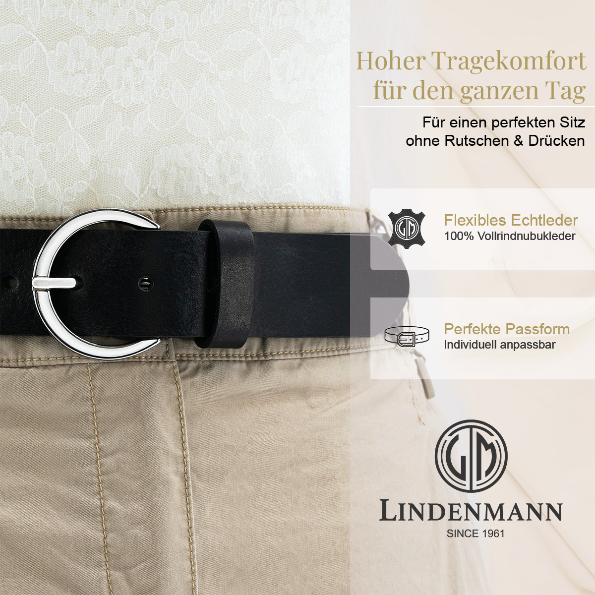 LINDENMANN Vollrindledergürtel Damen schwarz