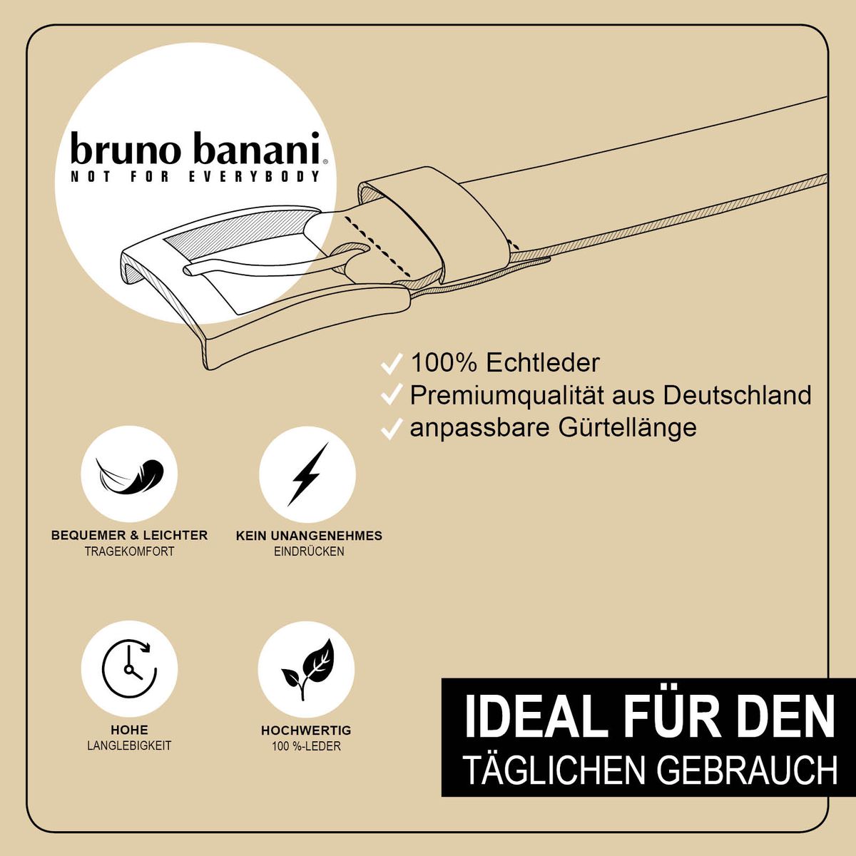 Bruno Banani Ledergürtel Herren Gürtel Herren, Vollrind-Leder schwarz